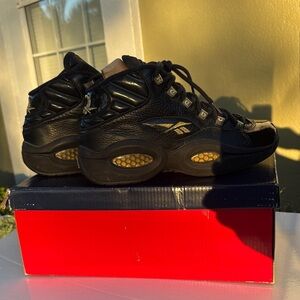 Reebok Question Mid Black Gold Allen Iverson Sneakers NWOT